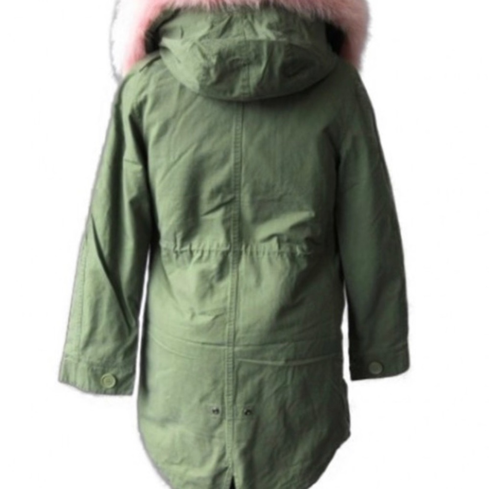 Military green genuine fox fur collar parka xs - Picture 3 of 4